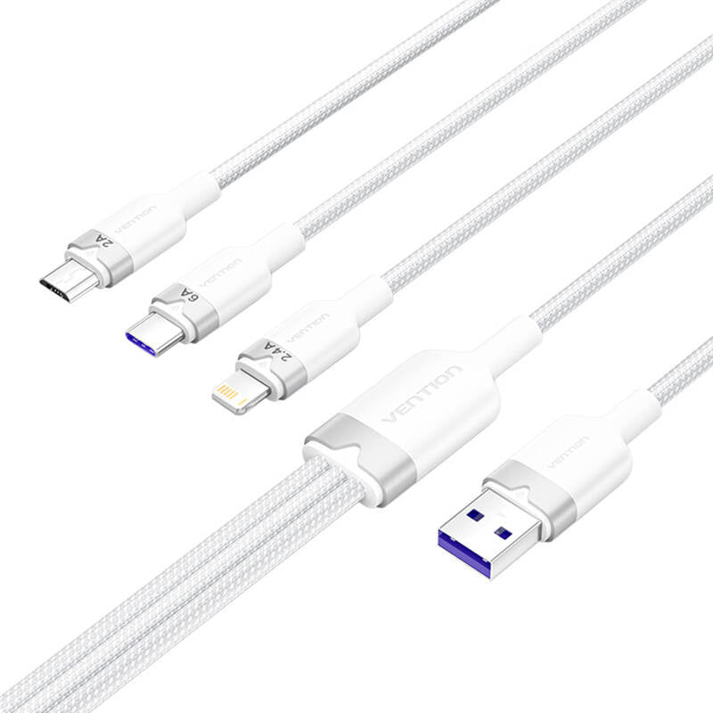USB 2.0 A til 3-i-1 6A kabel Vention CTRWG 1.5M (hvid)