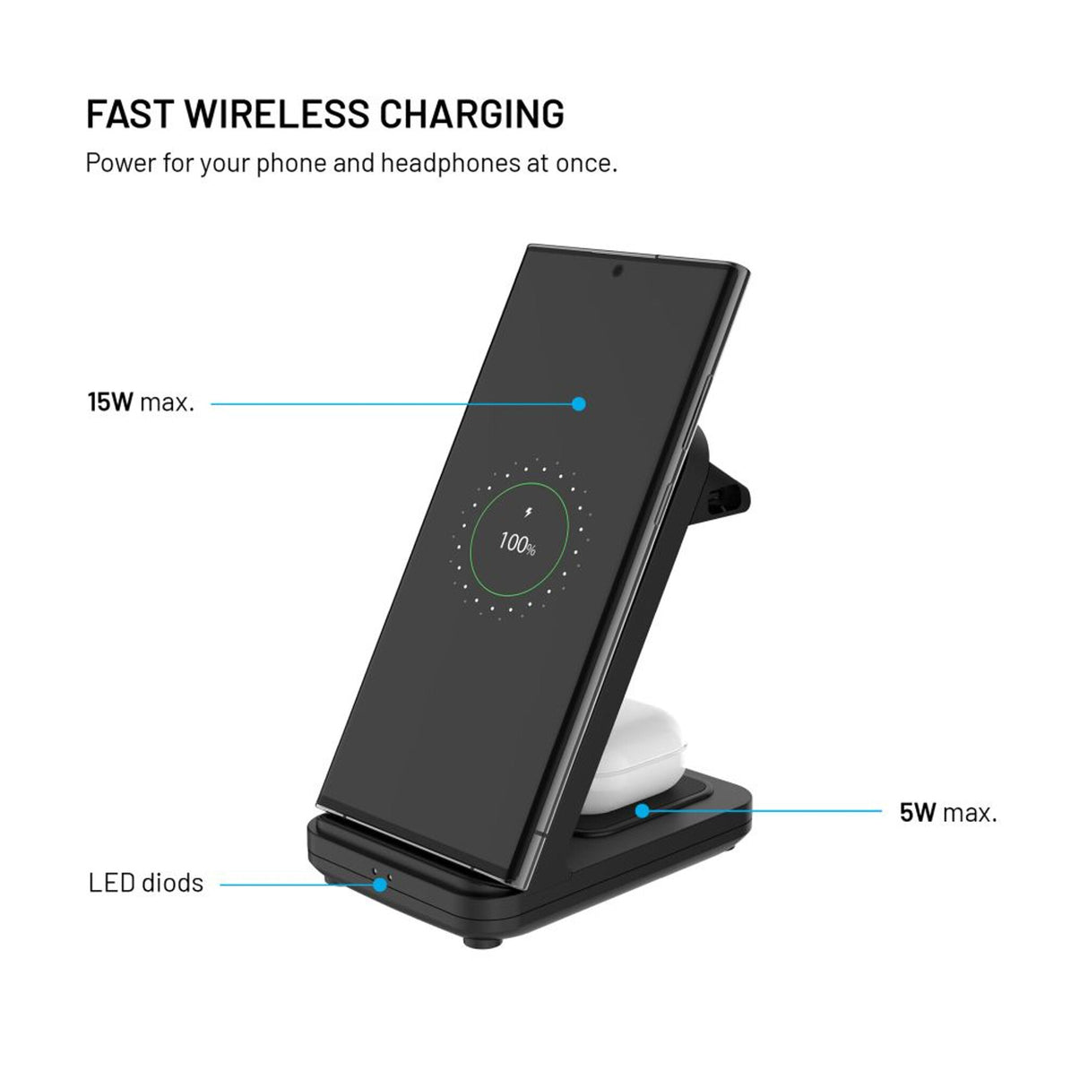 FIXED FIXPOS-U-BK oplader til mobil enhed SmartWatch, Smartphone, Hovedtelefoner Sort USB Trådløs opladning Hurtig opladning Indendørs