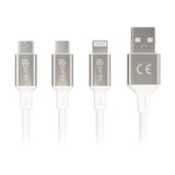 prio 3-i-1 Micro USB & USB C & Lightning til USB A-kabel 3A 0,6 m hvid