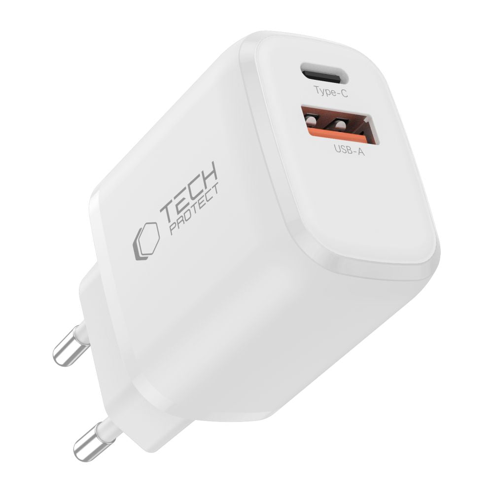 Tech Protect Nca30 2 Port Netværksopladder Pd 30 W / Qc3.0 + Type C Kabel Hvid