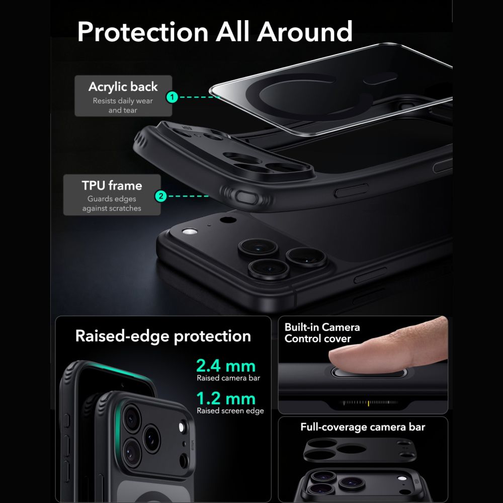 Esr Classic Hybrid Magsafe & Hærdet Glas Til Iphone 17 Pro / 18 Pro Klar/Sort
