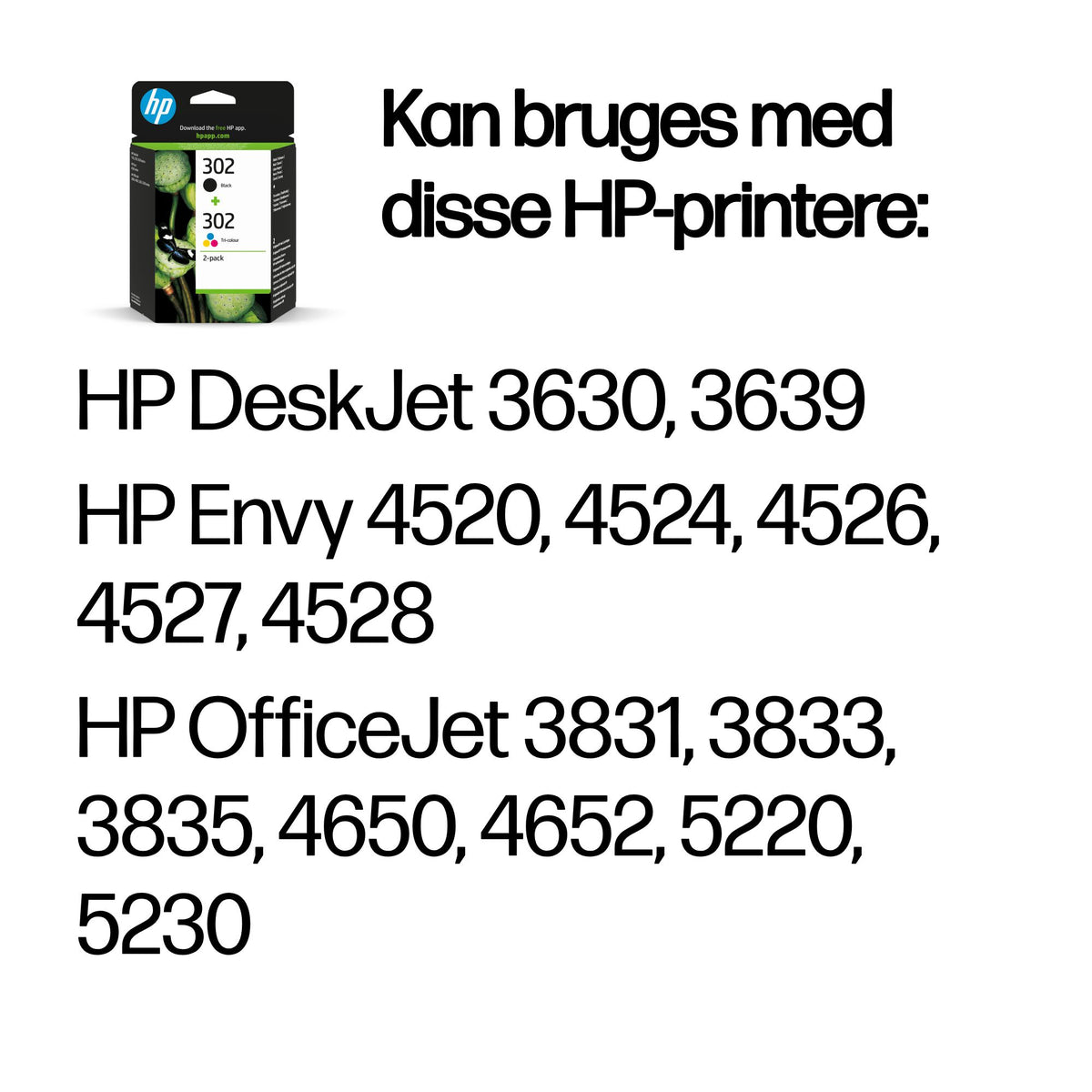 HP 302 2-pack Black/Tri-colour Original s Sort, Cyan, Magenta, Gul 170 sider Blæk