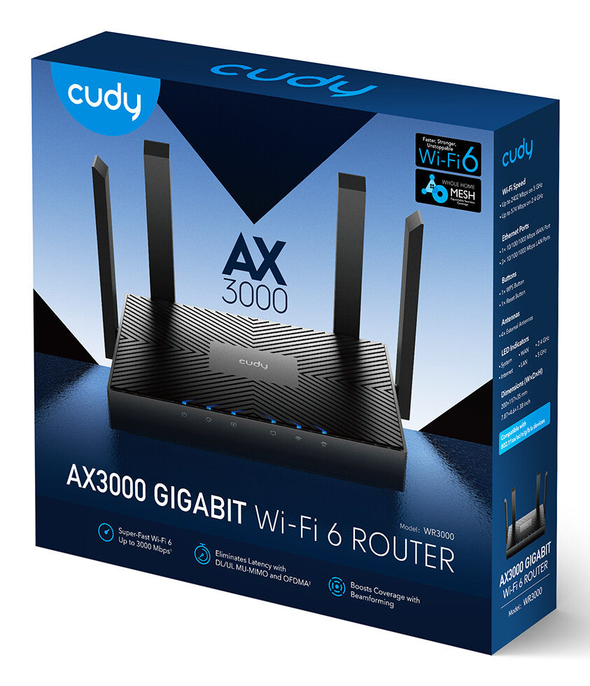 Cudy WR3000 trådløs router Gigabit Ethernet Dual-band (2,4 GHz / 5 GHz) Sort