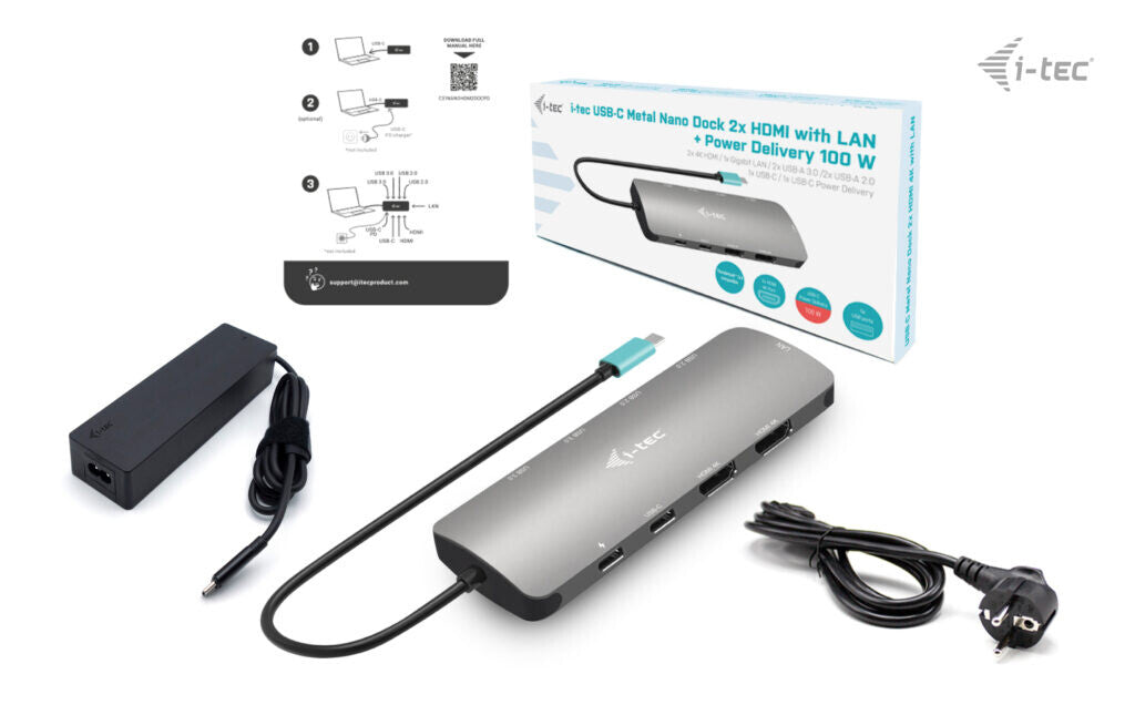 i-tec Metal C31NANOHDM2D100 dockingstation Ledningsført USB 3.2 Gen 1 (3.1 Gen 1) Type-C Grå