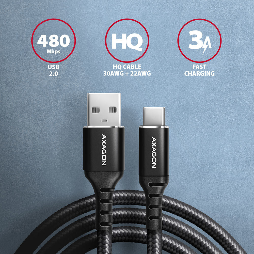 Axagon BUCM-AM20AB USB-kabel USB 2.0 2 m USB A USB C 0,48 Gbit/sek. Sort