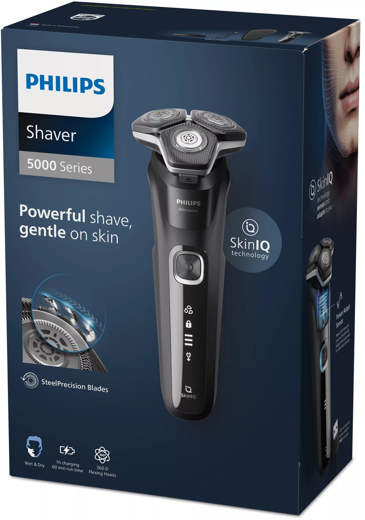 Philips SHAVER Series 5000 S5898/35 Elektrisk Wet & Dry-shaver, Rotations shaver, SteelPrecision blades, Rustfrit stål, Knapper, SH71, 2 År