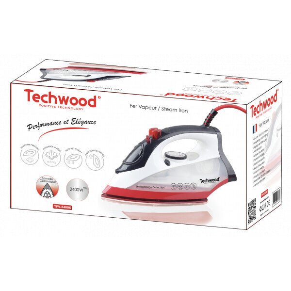 Techwood TFV-2405C strygejern Dampstrygejern Keramisk strygesål 2400 W Sort, Rød, Hvid