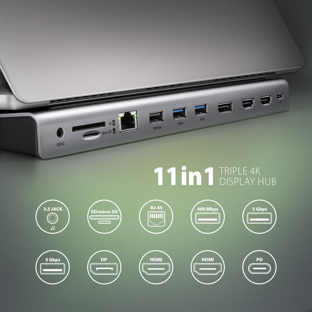 Axagon HMC-4KX3 dockingstation Ledningsført USB 3.2 Gen 1 (3.1 Gen 1) Type-C Grå