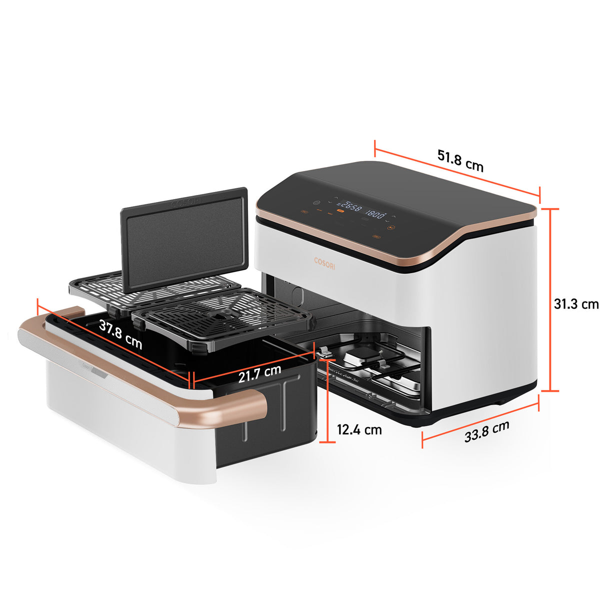 Cosori Dual Blaze Twinfry Chef Edition Dobbelt 10 L Enkeltstående 2800 W Varmluftsteger Roseguld, Hvid