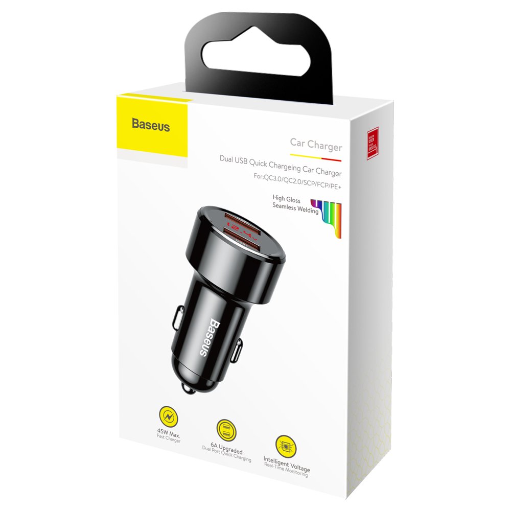 Baseus Magic Series Dual QC - Quick Charge 3.0 2x USB 45W 6A biloplader sort (CCMLC20A-01)