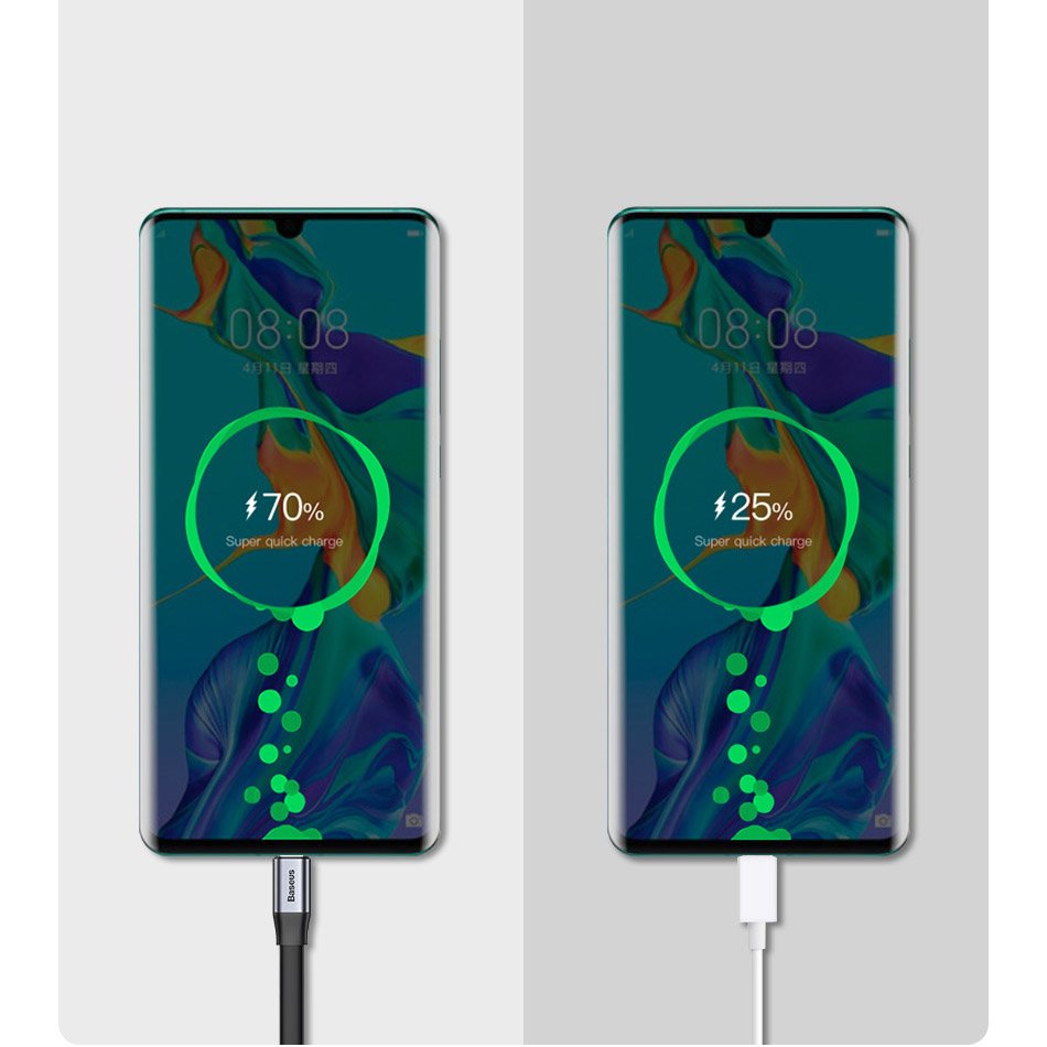 Baseus Simple flad kabel USB kabel / USB Type C SuperCharge 5A 40W Quick Charge 3.0 QC 3.0 23cm grå (CATMBJ-BG1)