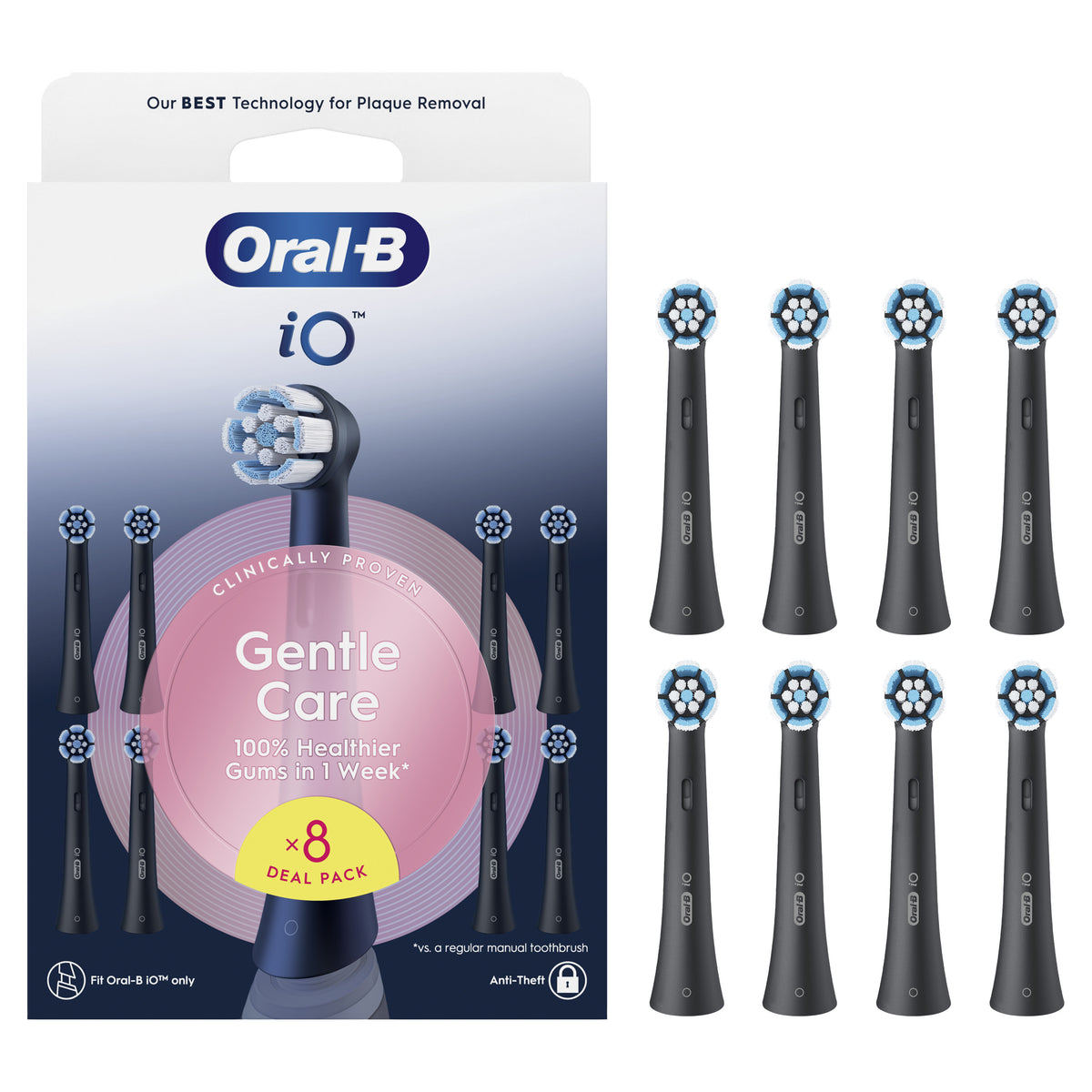 Oral-B iO Gentle Care Børstehoveder Sort, 8 stk.
