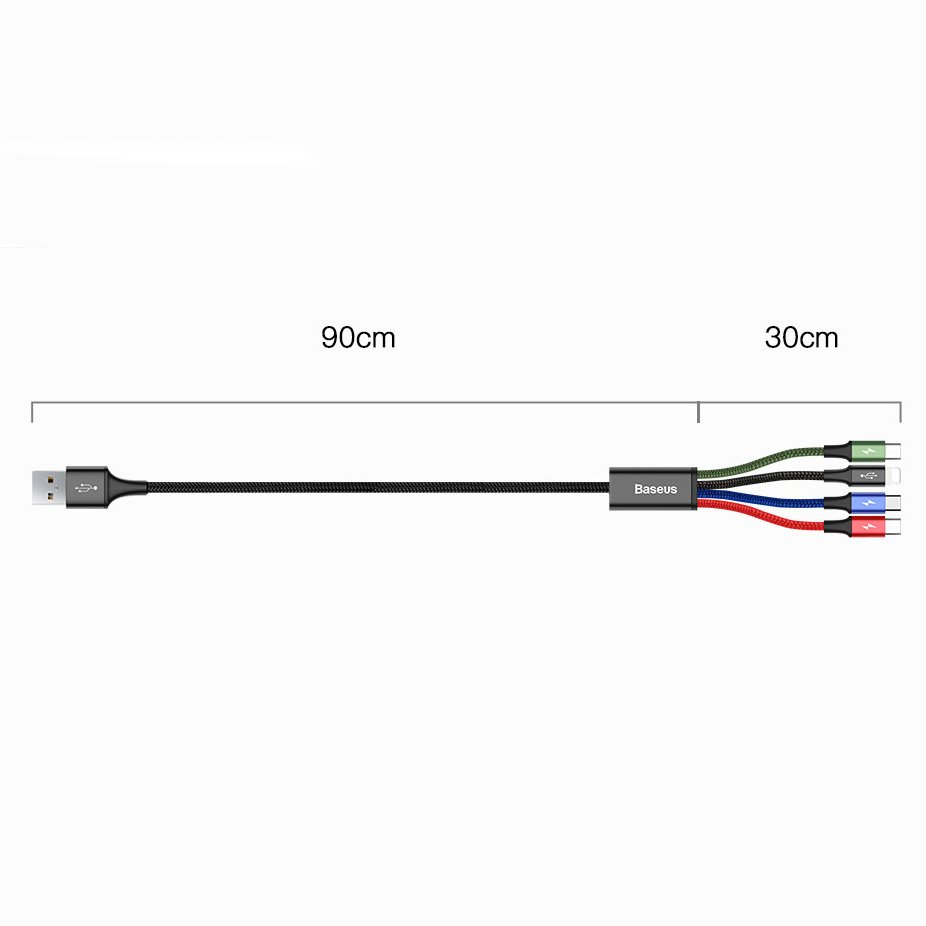 Baseus cable USB 4in1 Lightning / 2x USB Type C / micro USB cable in nylon braid 3.5A 1.2m black (CA1T4-B01)