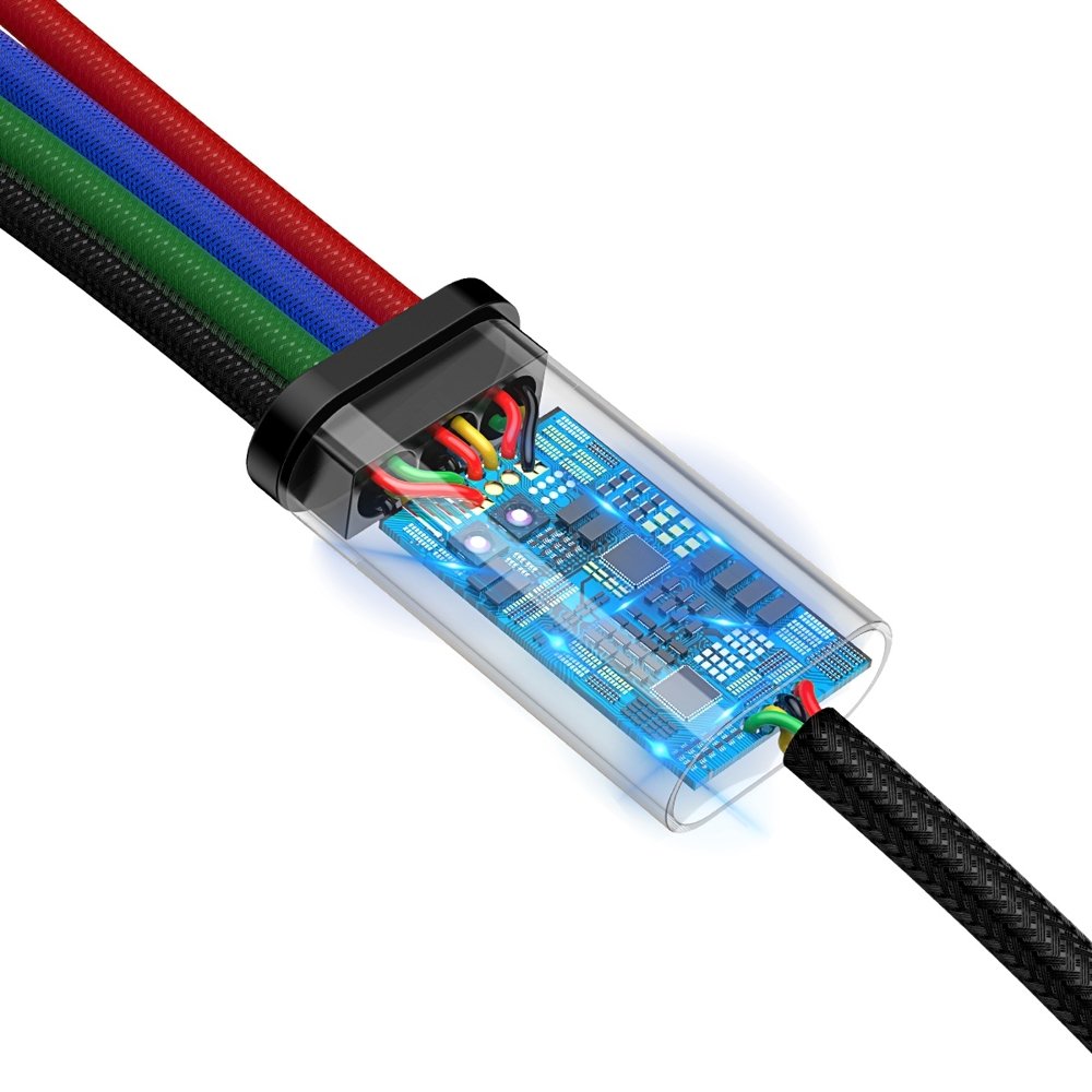 Baseus cable USB 4in1 Lightning / 2x USB Type C / micro USB cable in nylon braid 3.5A 1.2m black (CA1T4-B01)