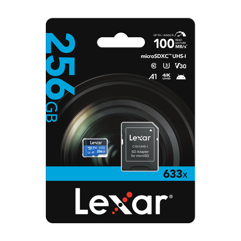 Lexar High-Performance 633x microSDXC 256GB hukommelseskort + SD-adapter