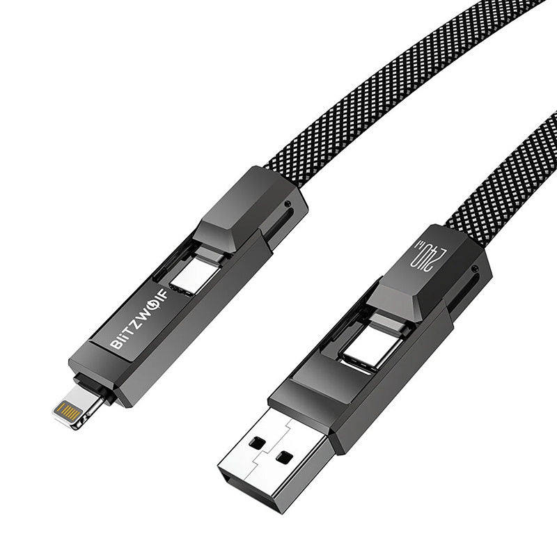 Blitzwolf BW-HDC7 4-i-1 USB+C+Lightning kabel 240W 1,2m (sort)