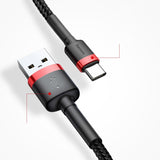 Baseus Cafule Kabel USB-A / USB-C QC3.0 2A 3m - Grå-Sort