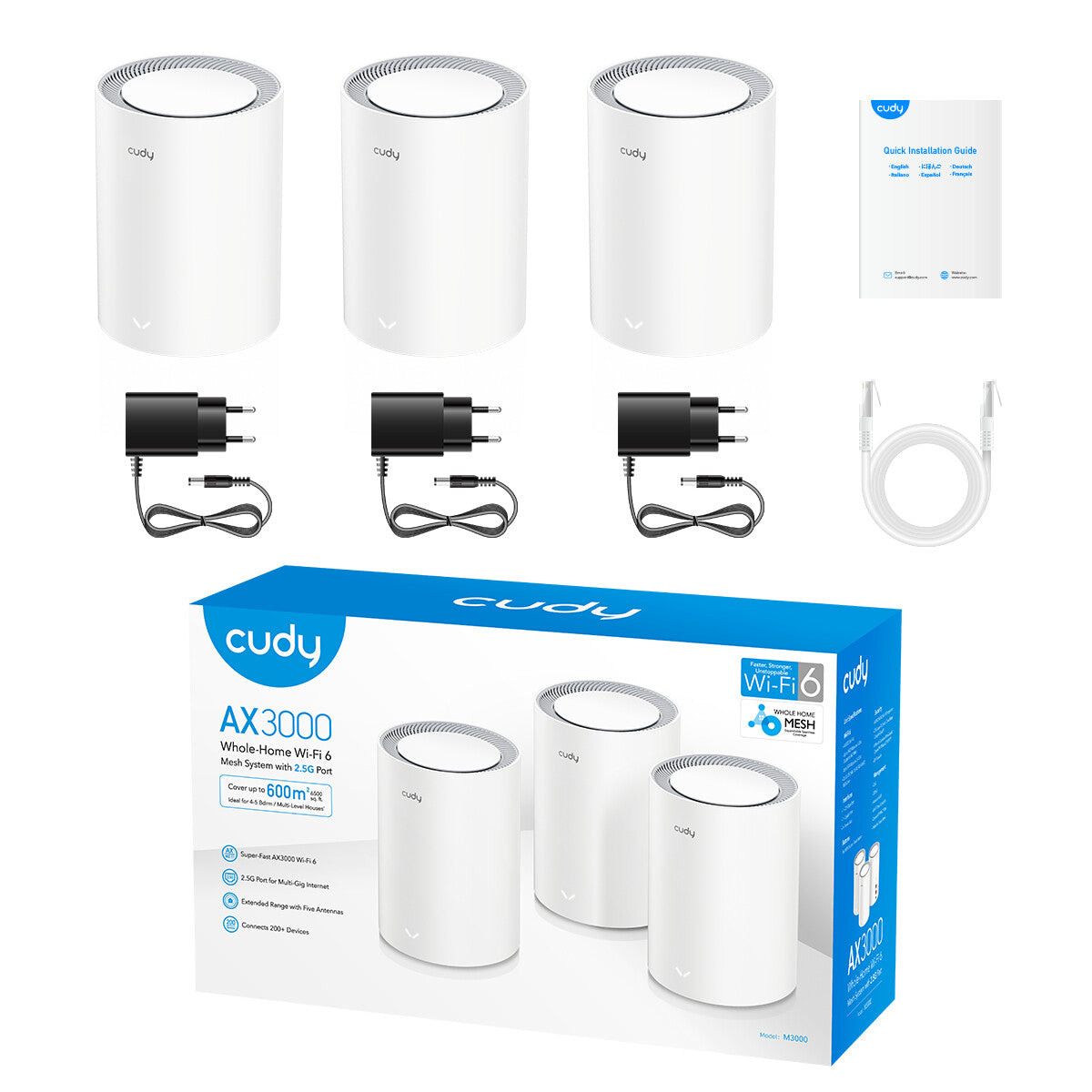 Cudy AX3000 Wi-Fi 6 Mesh 2.5G Solution Dual-band (2,4 GHz / 5 GHz) Wi-Fi 6 (802.11ax) Hvid Intern