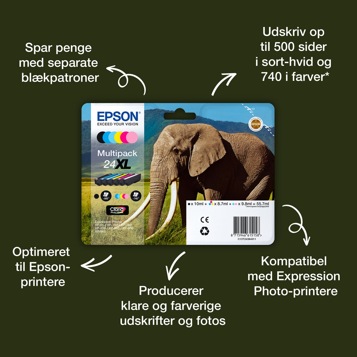 Epson Elephant 24XL elefant Claria Photo HD enkeltpakke gult blæk