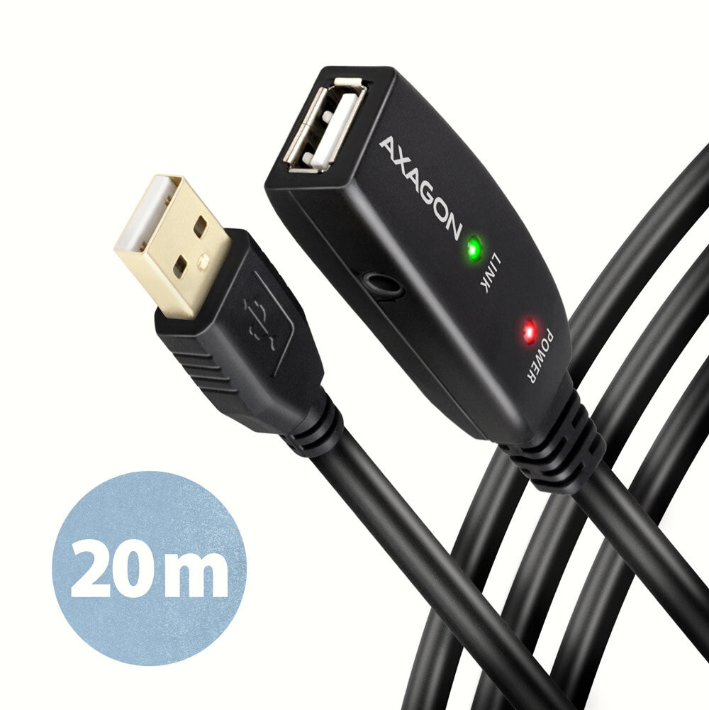 Axagon ADR-220 USB 2.0 A-M -> A-F active extension/repeater cable 20m - Kabel - Digital/Daten USB-kabel USB A 0,48 Gbit/sek. Sort
