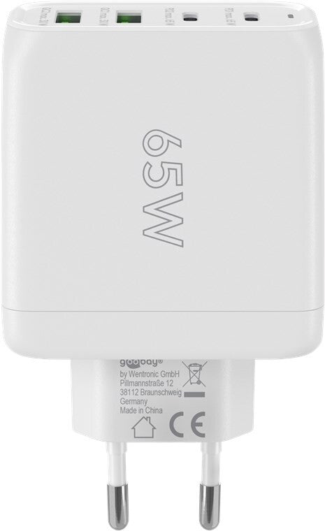 Goobay 4-ports USB GaN Oplader 65W PD Hvid