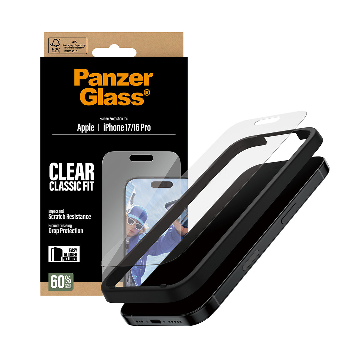 PanzerGlass ® Skærmbeskyttelse iPhone 17 | iPhone 16 Pro | Classic Fit m. EasyAligner