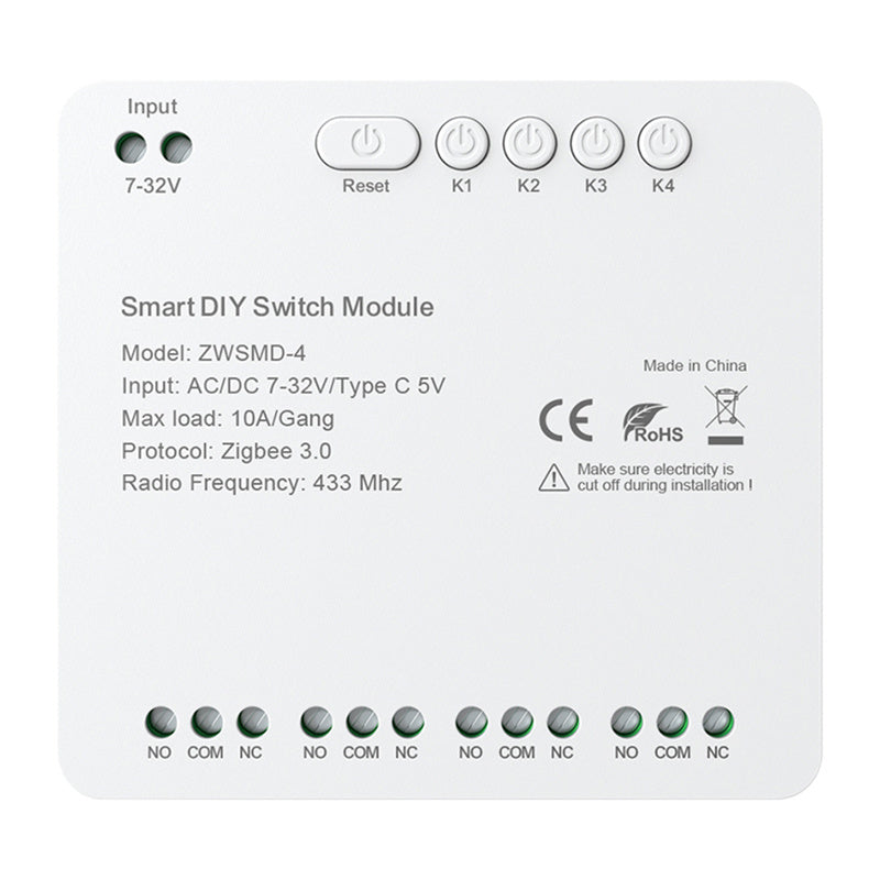 4-kanals ZigBee-switch-modul med spændingsfri DC 32V-kontakt Avatto ZWSMMD-4-32V