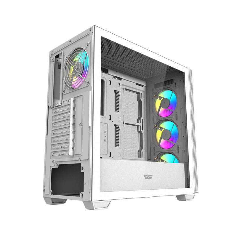 Darkflash DS900WS computerkasse (hvid) + 4 ARGB-ventilatorer