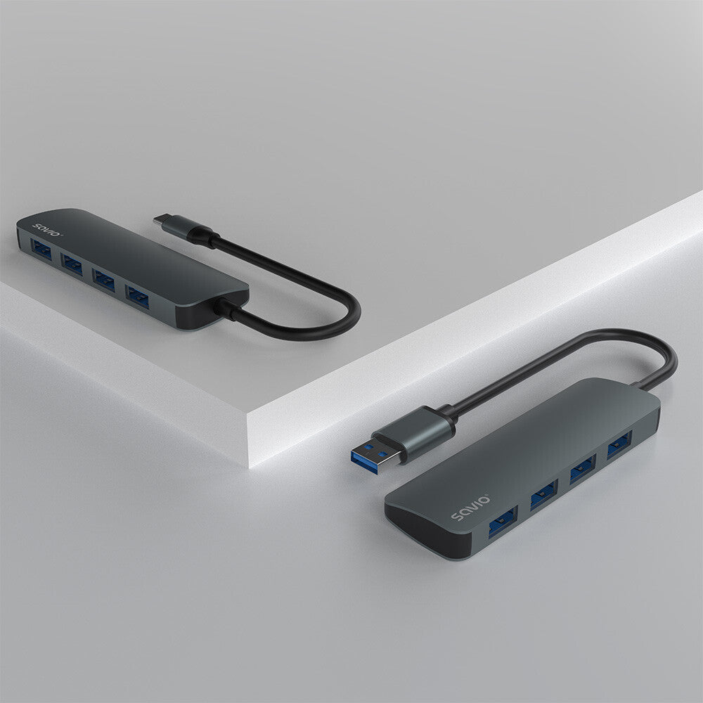 Savio Hub USB-C - 4 x USB-A AK-54 USB 3.2 Gen 1 (3.1 Gen 1) Type-A 1000 Mbit/s Sort