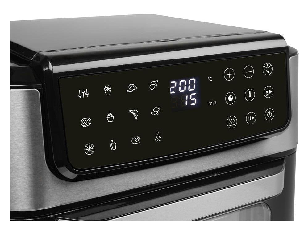 Tristar Heißluft-Ofen Kontrollleuchte Timerfunktion 12 l Enkelt Enkeltstående 1800 W Varmluftsteger Sort, Rustfrit stål