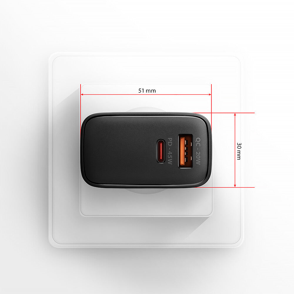 Axagon ACU-PQ45 QC 3.0, 4.0/AFC/FCP/PPS/PD, 45W, schwarz - Netzladegerät mit USB-A und USB-C Schnittstelle Mobiltelefon, Smartphone, SmartWatch, Tablet, Universel Sort Vekselstrøm Hurtig opladning Indendørs