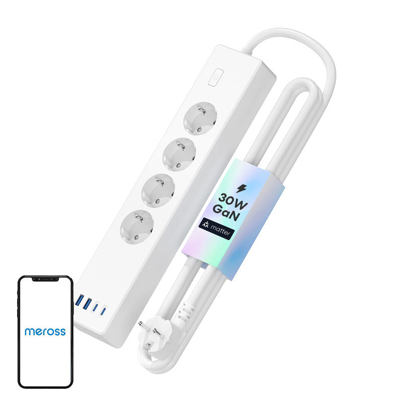 Meross MSP844 ((EU) smart hurtigopladning, 4 stikkontakter + 2x USB-A + 2x USB-C (Matter)
