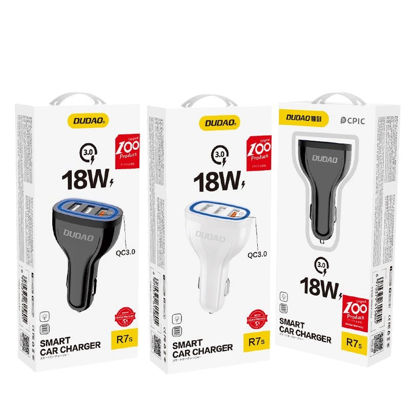 Dudao bil oplader hurtig opladning Quick Charge 3.0 QC3.0 2.4A 18W 3x USB hvid (R7S hvid)