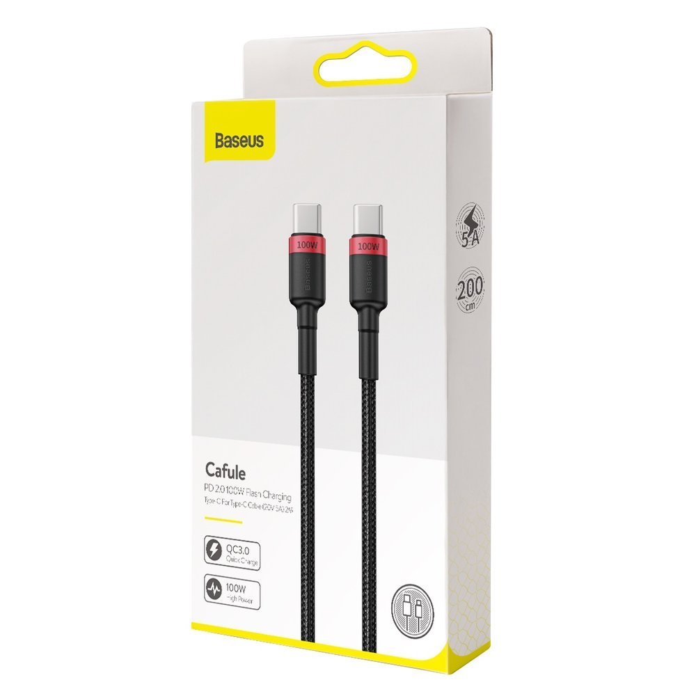 Baseus CATKLF-AL91 USB-C - USB-C PD QC kabel 100W 5A 480Mb/s 2m - sort og rød