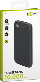 goobay Powerbank 10000mAh 2xUSB-A 1xUSB-C Sort
