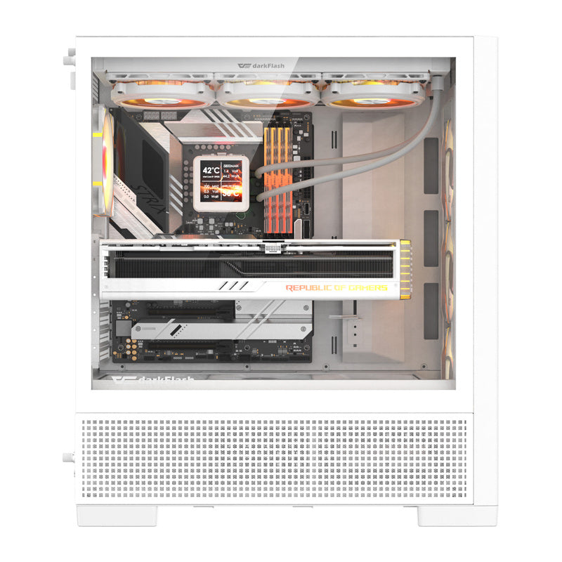 DarkFlash AIRNOVA computerkasse (hvid) + 3 fans