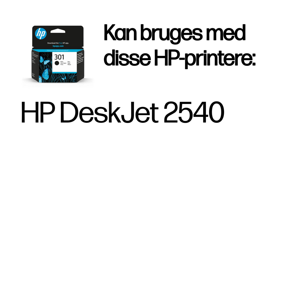 HP 301 Black Original Sort 170 sider Blæk