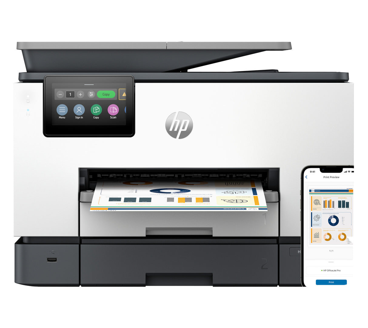 HP OfficeJet Pro 9130b Trådløst All-in-One Farve Printer, Tosidet print; Kopimaskine, scanner