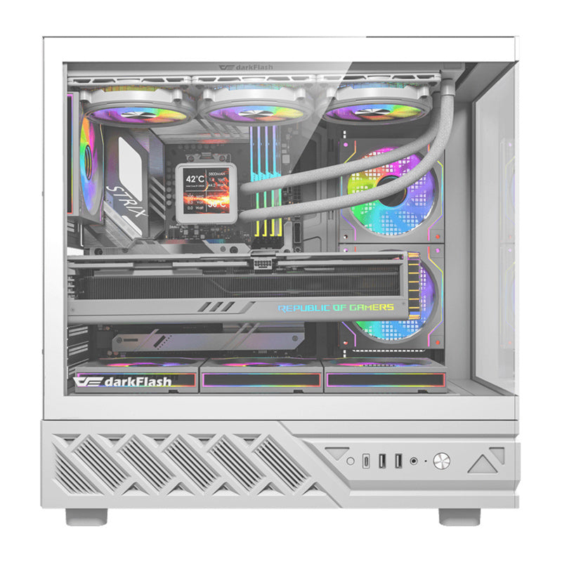 DarkFlash DS950V computerkasse med display (hvid) + 6 ventilatorer