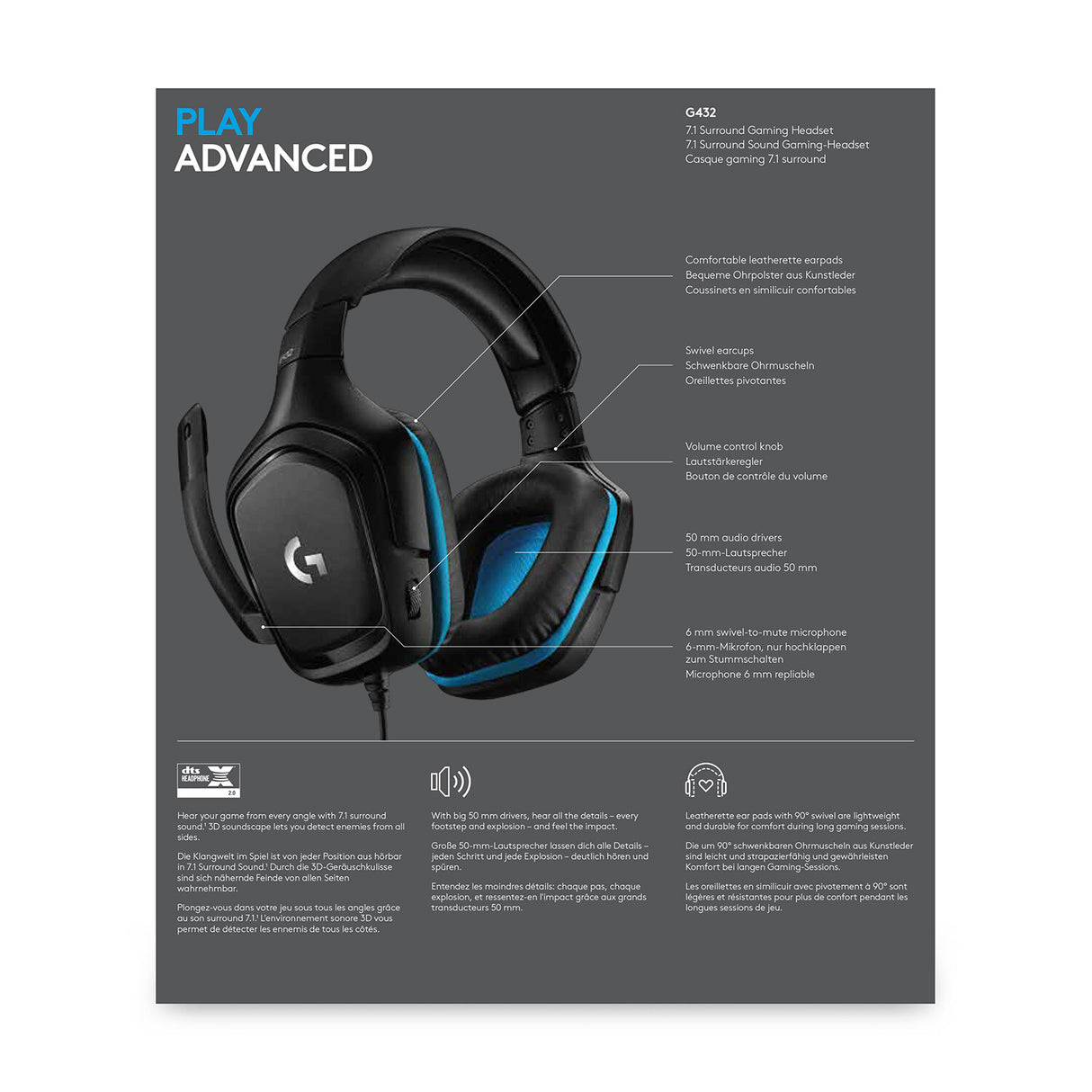 Logitech G 981-000770 hovedtelefoner/headset Ledningsført Spil Sort, Blå