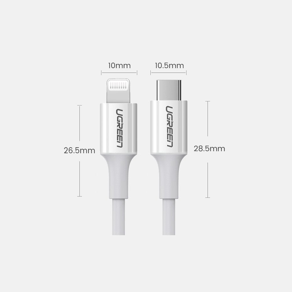 Ugreen US171 Lightning - USB-C MFi PD kabel 20W 480Mb/s 1m - hvid