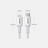 Ugreen US171 Lightning - USB-C MFi PD kabel 20W 480Mb/s 1m - hvid
