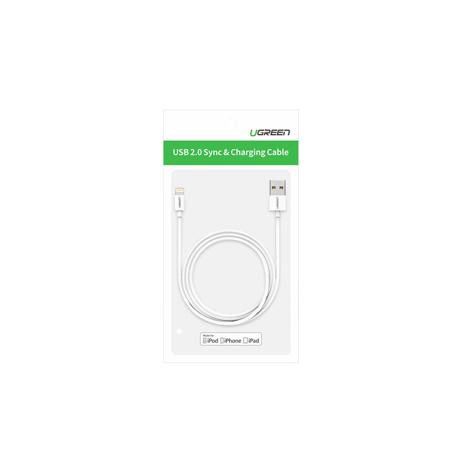 Ugreen US155 20728 USB-A / Lightning MFi 2.4A kabel 1m - hvid