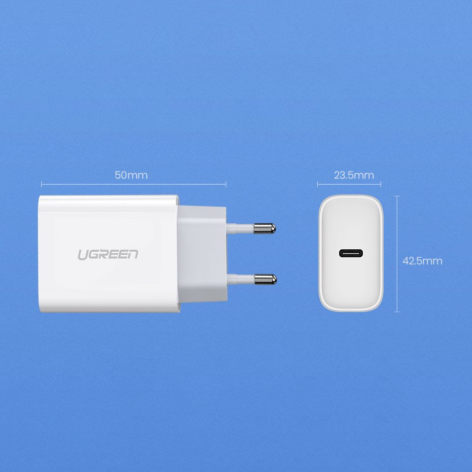Ugreen USB-oplader Power Delivery 3.0 Hurtig opladning 4.0+ 20W 3A hvid (60450)