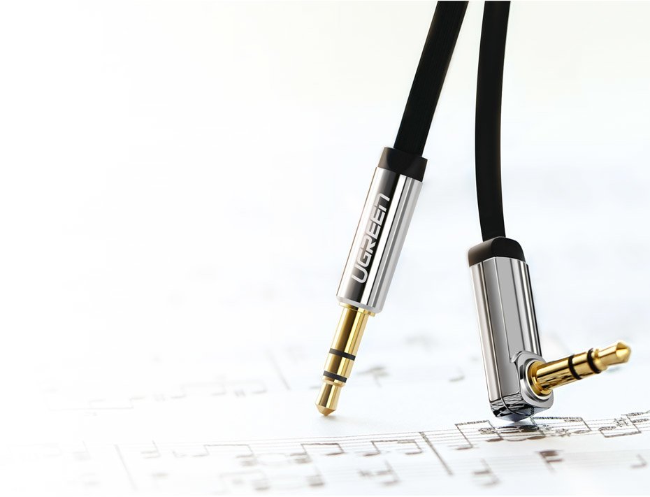 Fladgrøn AUX-lydkabel 3,5 mm mini jack 2m sølv (10599)