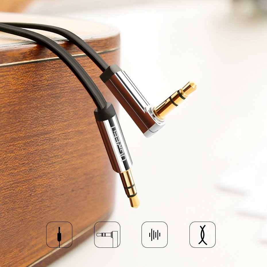 Fladgrøn AUX-lydkabel 3,5 mm mini jack 2m sølv (10599)