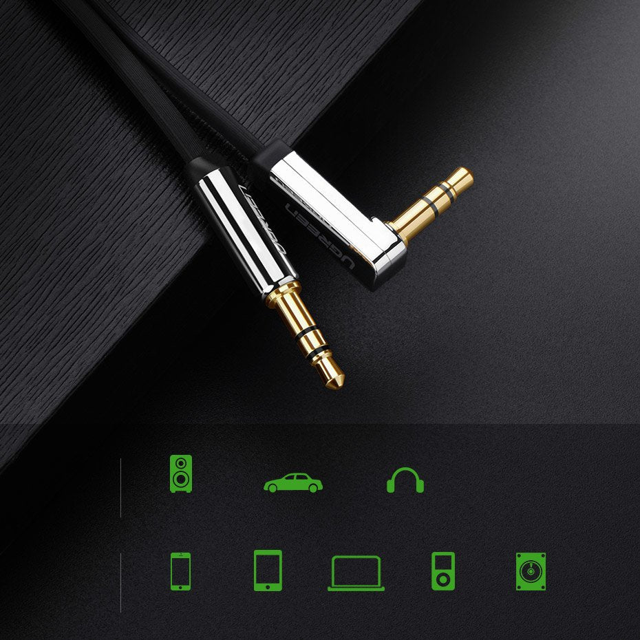 Fladgrøn AUX-lydkabel 3,5 mm mini jack 2m sølv (10599)