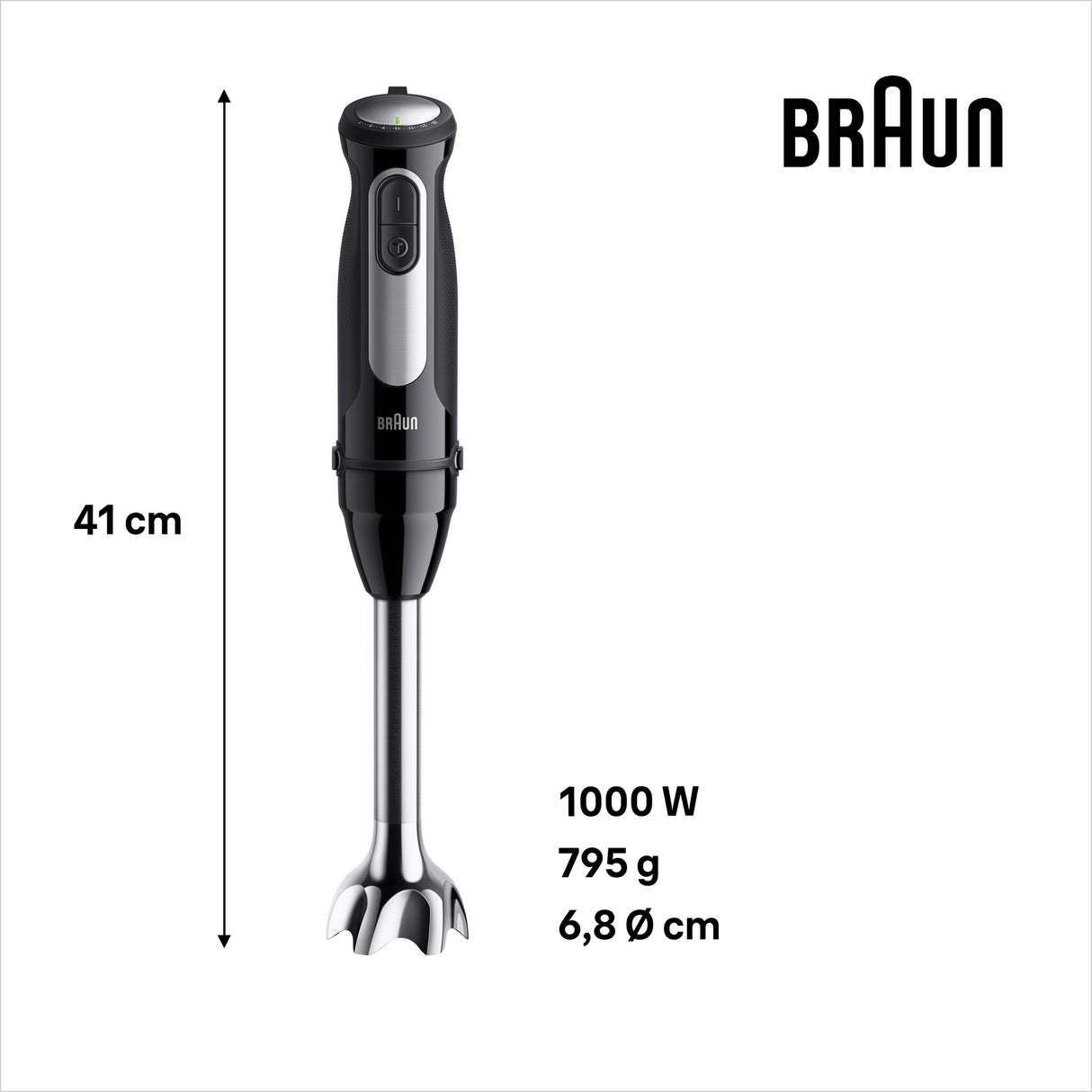 Braun MultiQuick 5 MQ55.254MBK 0,5 L Nedsænkning blender 1000 W Sort, Rustfrit stål