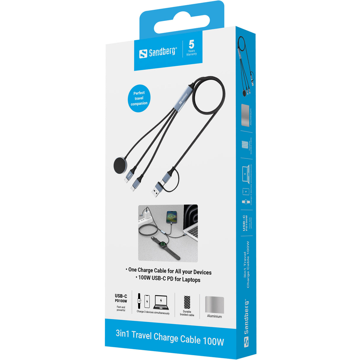 Sandberg 441-69 USB-kabel 1,2 m USB A/USB C 2 x USB-C/MagSafe 100 W Sort