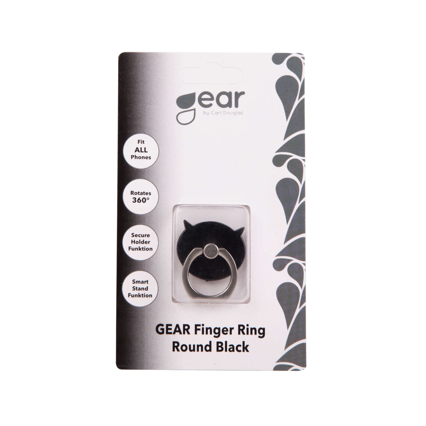 GEAR Fingerring Mobil Rund Roterende  med Standerfunktion Mat Sort